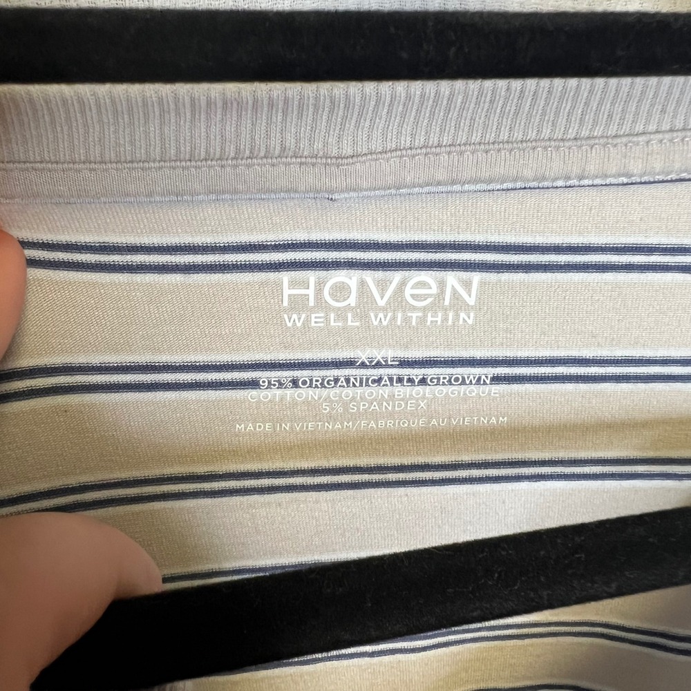 Haven Well Within Striped Henley Top XXL Beige Blue Organic Cotton Long Sleeve - Picture 4 of 6